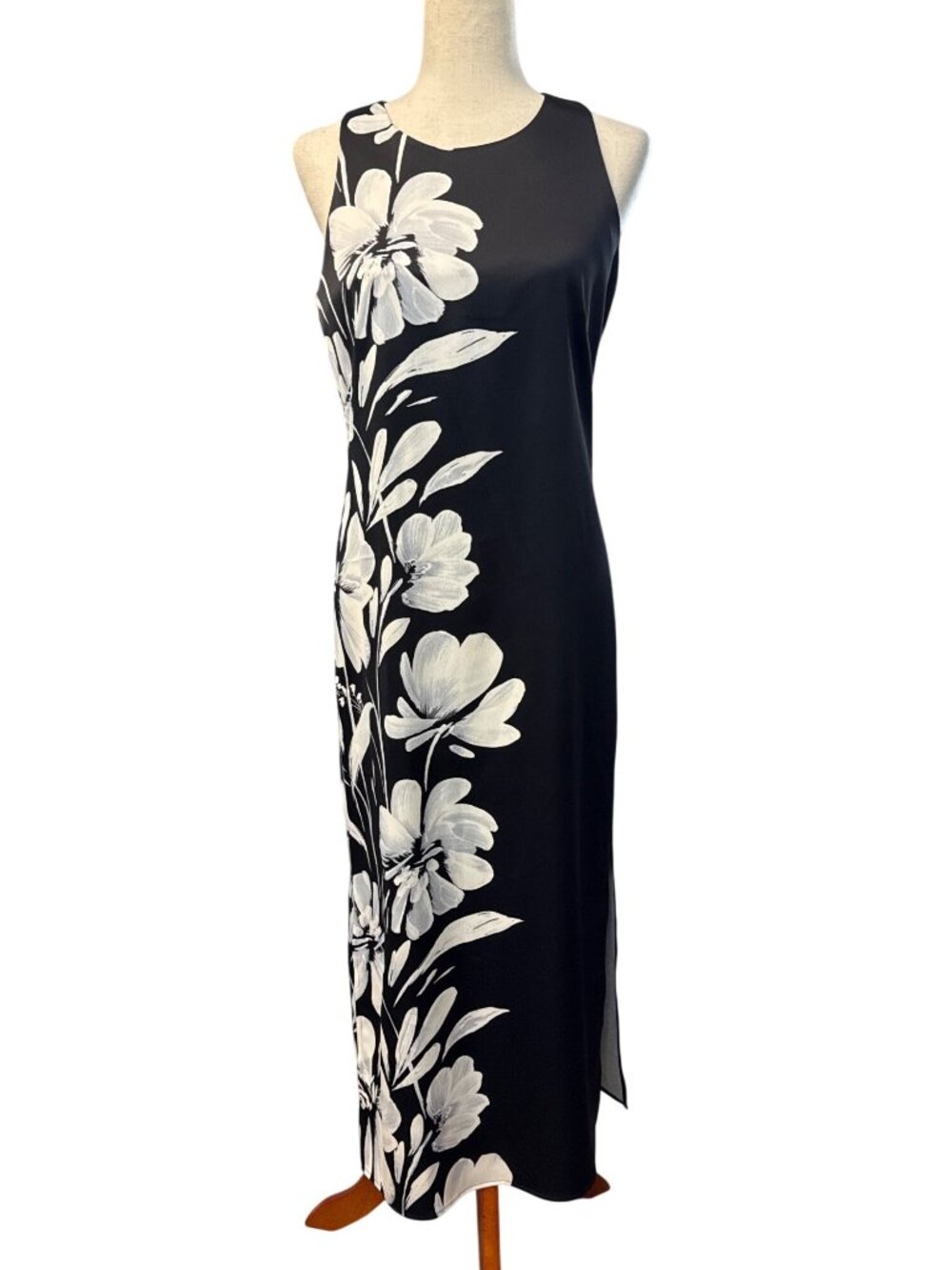 Anne Klein Womens Sleeveless Fitted Midi Dress~Size 4~Black Floral Fit NWT L1617 - Picture 1 of 9